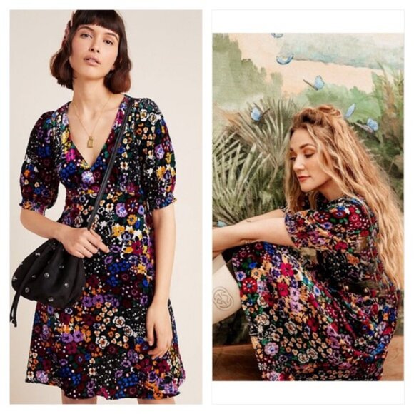 Anthropologie Dresses & Skirts - ANTHROPOLOGIE FRANCIE FLORAL MINI VELVET DRESS